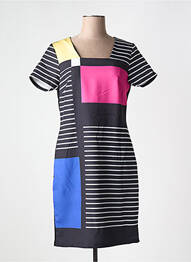 Robe mi-longue imprimé fantaisie manches courtes noir GUY DUBOUIS femme