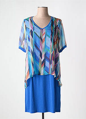Robe mi-longue imprimé fantaisie manches courtes bleu GUY DUBOUIS femme