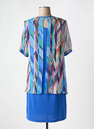 Robe mi-longue imprimé fantaisie manches courtes bleu GUY DUBOUIS femme
