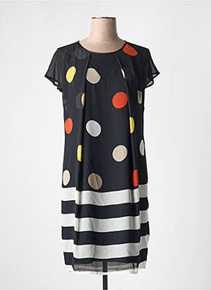 Robe mi-longue tissage crêpe manches courtes noir GUY DUBOUIS femme