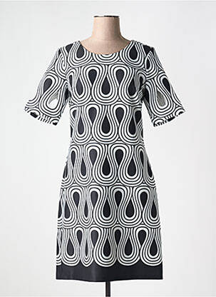 Robe mi-longue imprimé fantaisie manches courtes noir GUY DUBOUIS femme