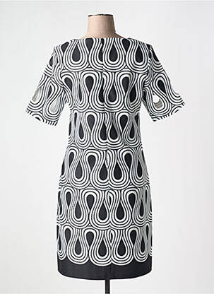 Robe mi-longue imprimé fantaisie manches courtes noir GUY DUBOUIS femme