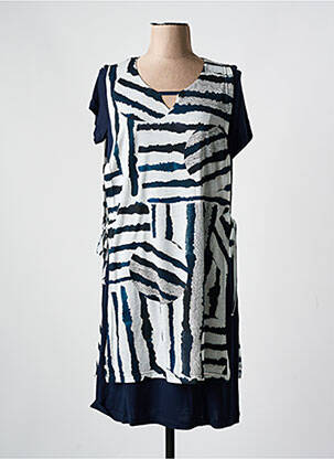 Robe mi-longue coupe fluide manches courtes bleu GUY DUBOUIS femme