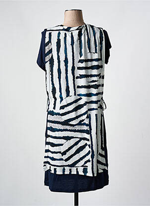 Robe mi-longue coupe fluide manches courtes bleu GUY DUBOUIS femme