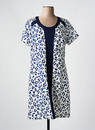 Robe mi-longue imprimé fantaisie manches courtes bleu FRANCE RIVOIRE femme