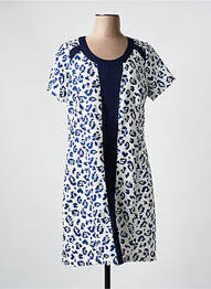 Robe mi-longue imprimé fantaisie manches courtes bleu FRANCE RIVOIRE femme