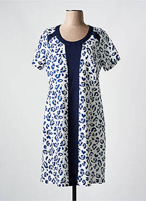 Robe mi-longue imprimé fantaisie manches courtes bleu GUY DUBOUIS femme