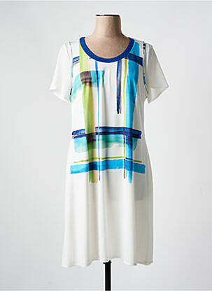 Robe mi-longue imprimé fantaisie manches courtes bleu GUY DUBOUIS femme