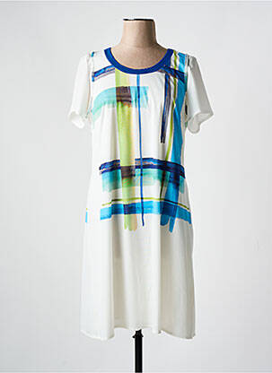 Robe mi-longue imprimé fantaisie manches courtes bleu FRANCE RIVOIRE femme
