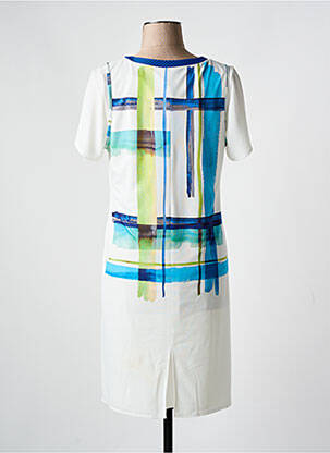 Robe mi-longue imprimé fantaisie manches courtes bleu FRANCE RIVOIRE femme