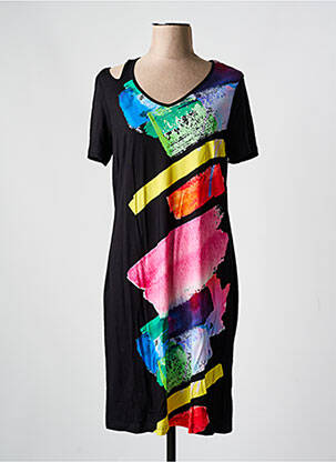 Robe mi-longue imprimé fantaisie manches courtes noir GUY DUBOUIS femme