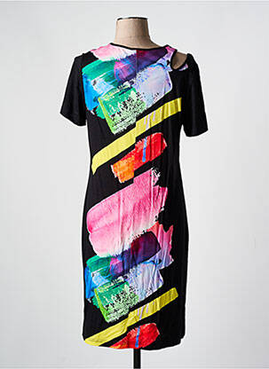 Robe mi-longue imprimé fantaisie manches courtes noir GUY DUBOUIS femme