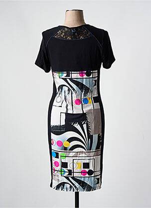Robe mi-longue imprimé fantaisie manches courtes noir GUY DUBOUIS femme