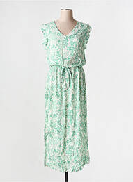 Robe mi-longue imprimé fleurs manches courtes vert ICHI femme
