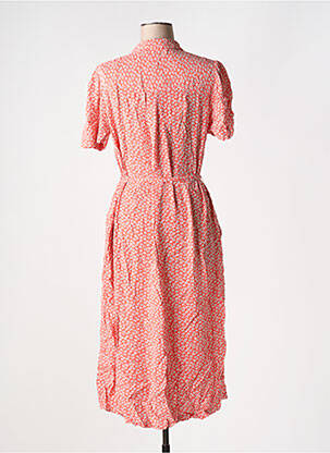 Robe mi-longue imprimé fleurs manches courtes orange ICHI femme