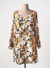 Robe mi-longue imprimé fleurs manches longues orange ICHI femme