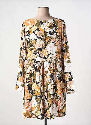 Robe mi-longue imprimé fleurs manches longues orange ICHI femme