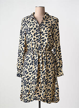 Robe mi-longue manches longues manches longues beige ICHI femme