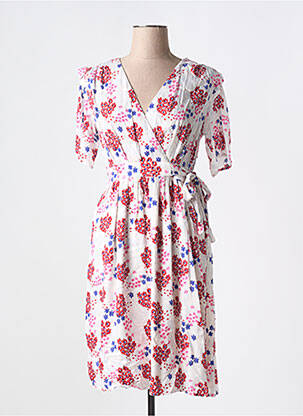 Robe mi-longue imprimé fleurs manches courtes blanc LOLA ESPELETA femme