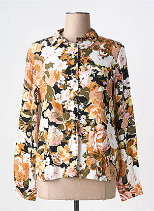Chemisier imprimé fleurs manches longues orange ICHI femme