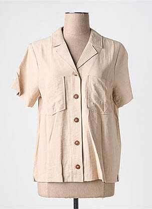 Chemisier coupe droite manches courtes beige ICHI femme