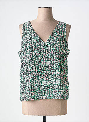Top col v sans manche vert ICHI femme
