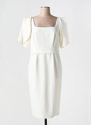 Robe mi-longue tissage crêpe manches courtes blanc CARLA RUIZ femme