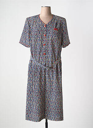 Robe mi-longue coupe fluide manches courtes bleu GUY DUBOUIS femme