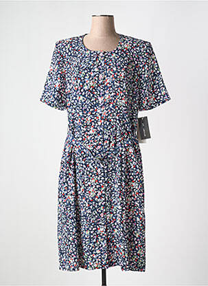 Robe mi-longue imprimé fleurs manches courtes bleu FRANCE RIVOIRE femme