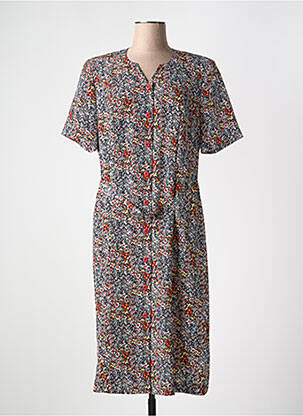 Robe mi-longue imprimé fleurs manches courtes bleu GUY DUBOUIS femme