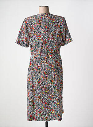 Robe mi-longue imprimé fleurs manches courtes bleu GUY DUBOUIS femme