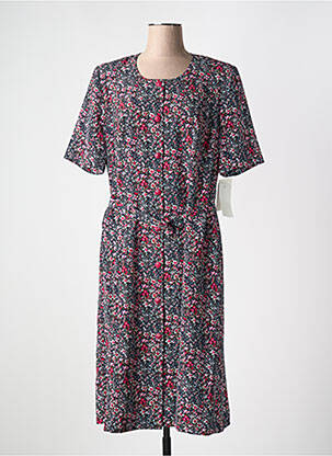 Robe mi-longue imprimé fleurs manches courtes bleu FRANCE RIVOIRE femme