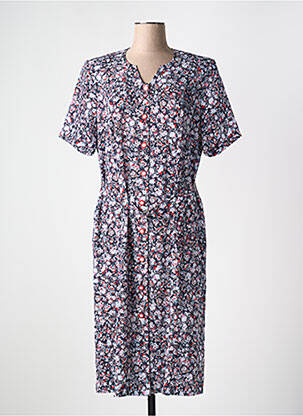 Robe mi-longue imprimé fleurs manches courtes bleu FRANCE RIVOIRE femme