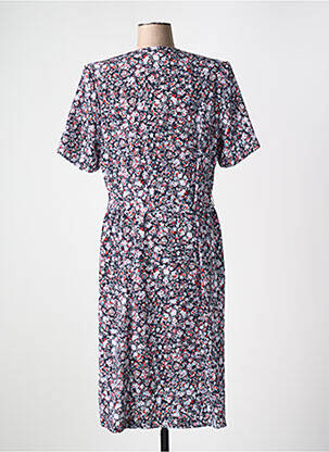 Robe mi-longue imprimé fleurs manches courtes bleu FRANCE RIVOIRE femme
