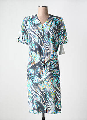 Robe mi-longue imprimé fantaisie manches courtes bleu GUY DUBOUIS femme