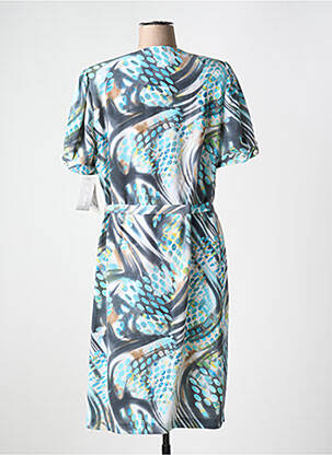 Robe mi-longue imprimé fantaisie manches courtes bleu GUY DUBOUIS femme