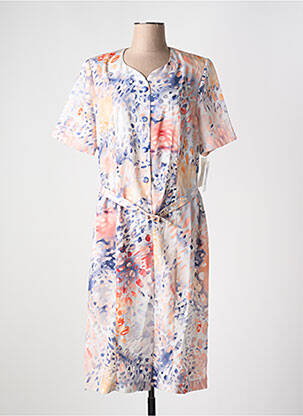 Robe mi-longue imprimé fantaisie manches courtes orange FRANCE RIVOIRE femme