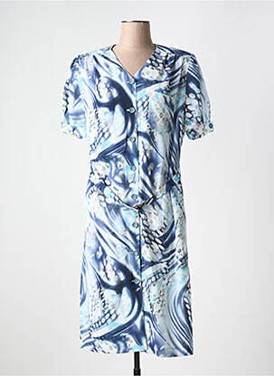 Robe mi-longue imprimé fantaisie manches courtes bleu FRANCE RIVOIRE femme