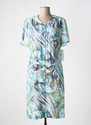 Robe mi-longue imprimé fantaisie manches courtes bleu GUY DUBOUIS femme