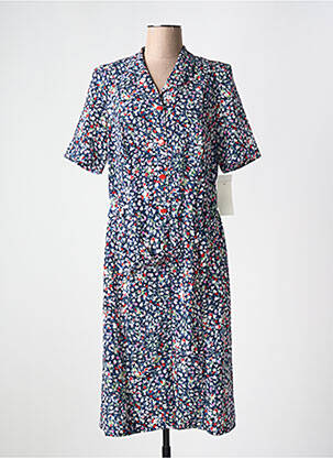 Robe mi-longue imprimé fleurs manches courtes bleu GUY DUBOUIS femme