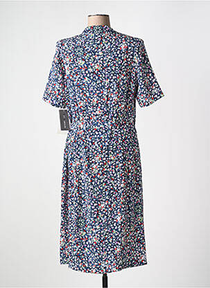 Robe mi-longue imprimé fleurs manches courtes bleu GUY DUBOUIS femme