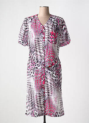 Robe mi-longue imprimé fantaisie manches courtes rose GUY DUBOUIS femme