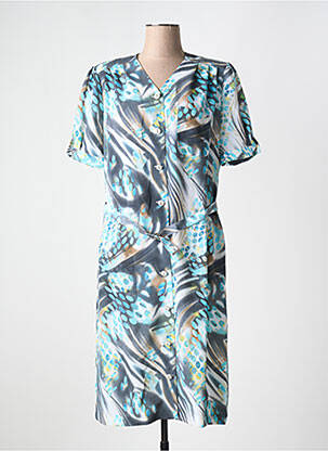 Robe mi-longue imprimé fantaisie manches courtes bleu GUY DUBOUIS femme