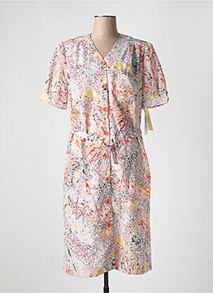 Robe mi-longue imprimé fleurs manches courtes orange FRANCE RIVOIRE femme