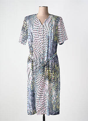 Robe mi-longue imprimé fantaisie manches courtes bleu FRANCE RIVOIRE femme