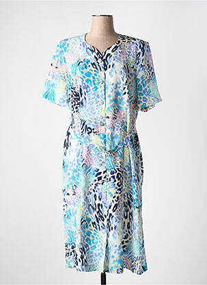 Robe mi-longue coupe fluide manches courtes bleu FRANCE RIVOIRE femme