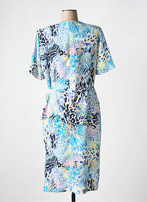 Robe mi-longue coupe fluide manches courtes bleu FRANCE RIVOIRE femme