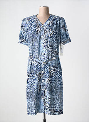 Robe mi-longue imprimé fantaisie manches courtes bleu GUY DUBOUIS femme