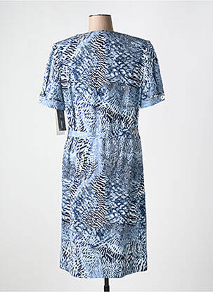 Robe mi-longue imprimé fantaisie manches courtes bleu GUY DUBOUIS femme
