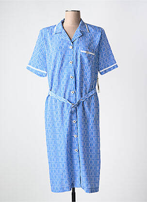 Robe mi-longue tissage crêpe manches courtes bleu FRANCE RIVOIRE femme